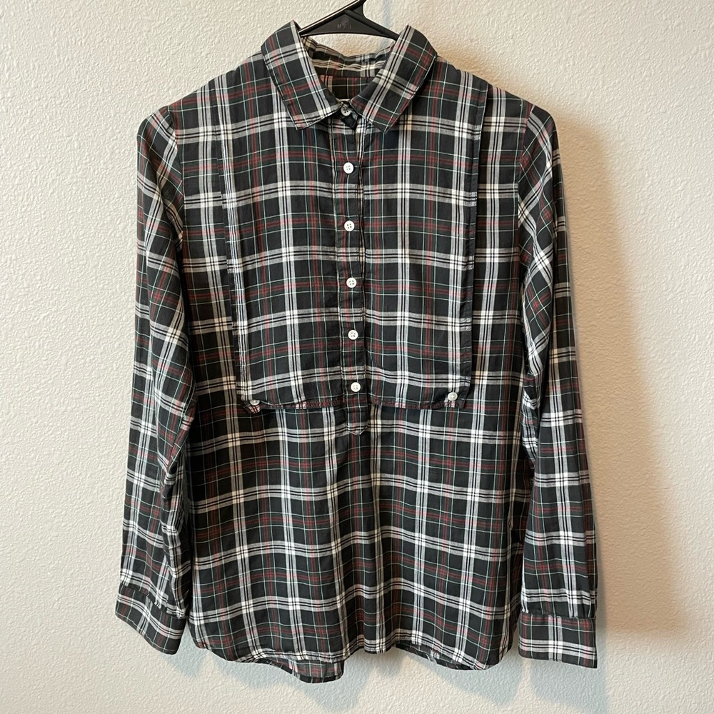 Steven Alan Collared Shirt. Size: P. Color: black, white, green, red, gray.